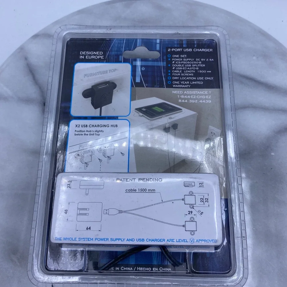 IC Innovation 2-Port USB Charger Black Mountable Furniture Hub 2 FD-B Power Home